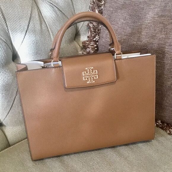 TORY BURCH BRITTEN TOTE HANDBAG CROSSBODY COGNAC GOLD HARDWARE - Picture 9 of 12